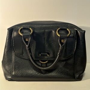 Frye Black Leather Satchel with Gold-Tone Accents